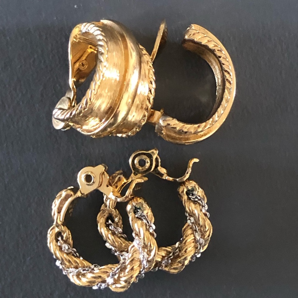 2 Pairs Vintage Monet (1980’s) Gold Tone and Silver Hoop Earrings